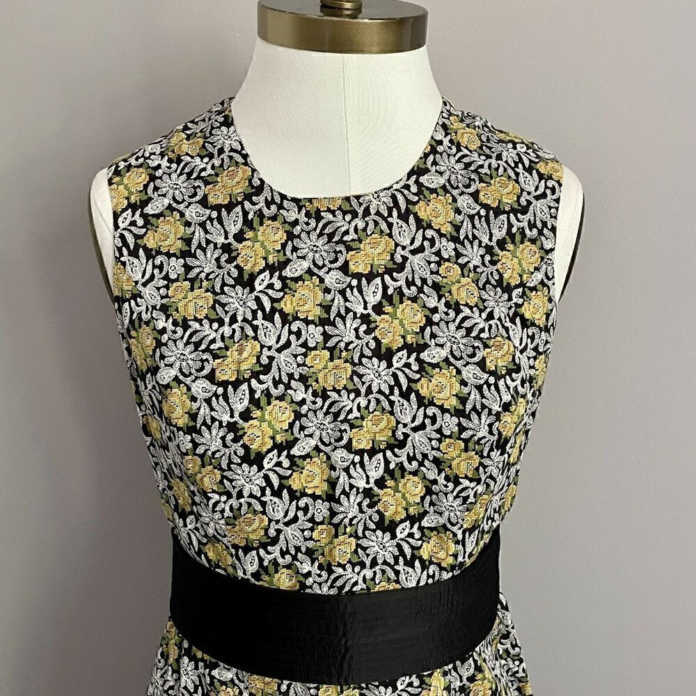 Vintage 60s Floral Lace Cotton Tea Drop Waist Sleeveless Dress - Small - Picture 3 of 11